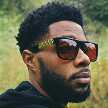 Load image into Gallery viewer, Gold Link Shades with Glossy Black Frame & Red Tint Lenses